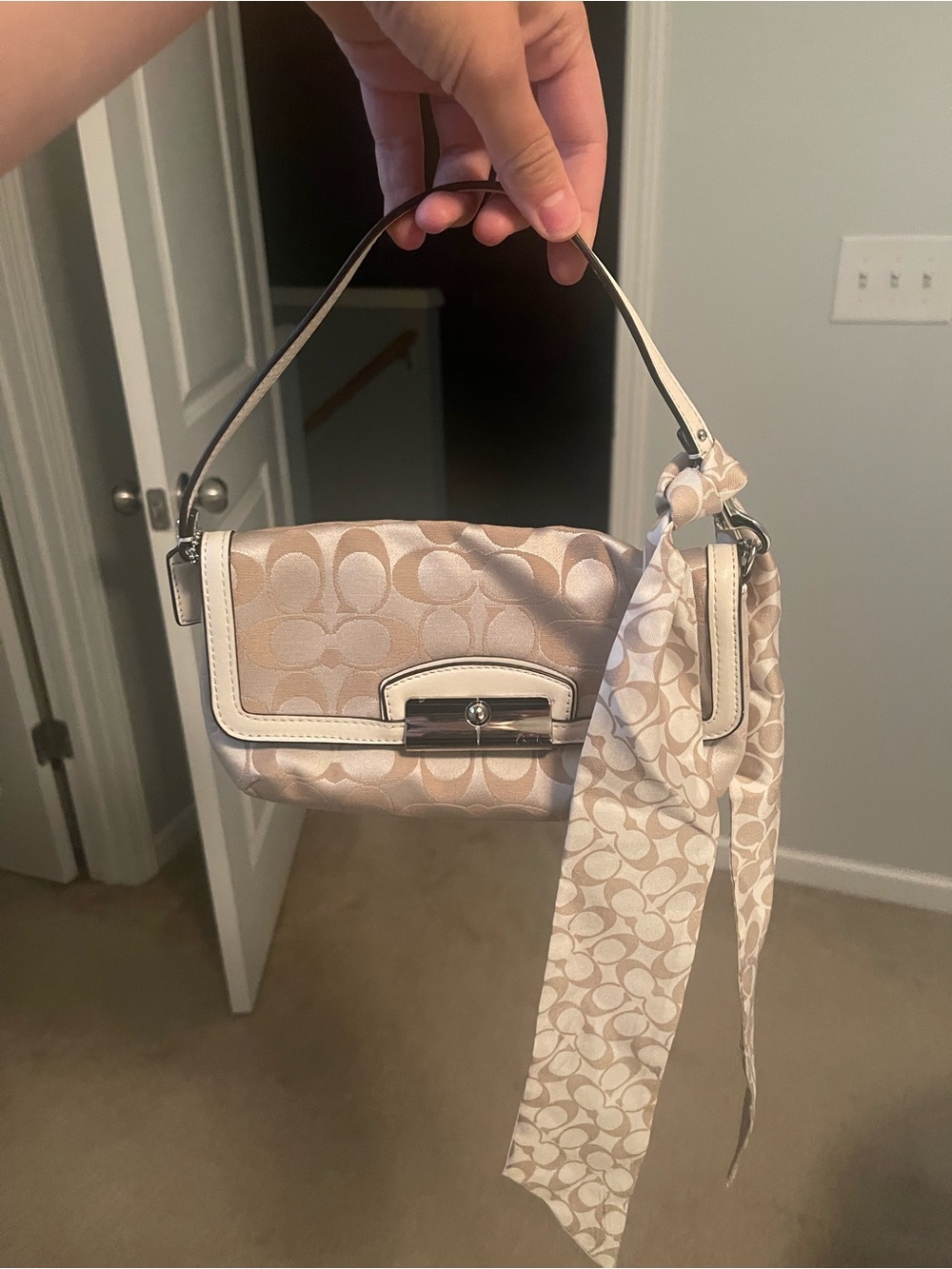 Vintage Coach Kristin Signature Flap Wristlet Shoulder Bag with Scarf Tie Y2K